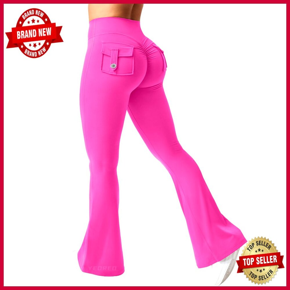 Flare Leggings With Pockets High Waist Scrunch Butt Lifting Workout Yoga Pants